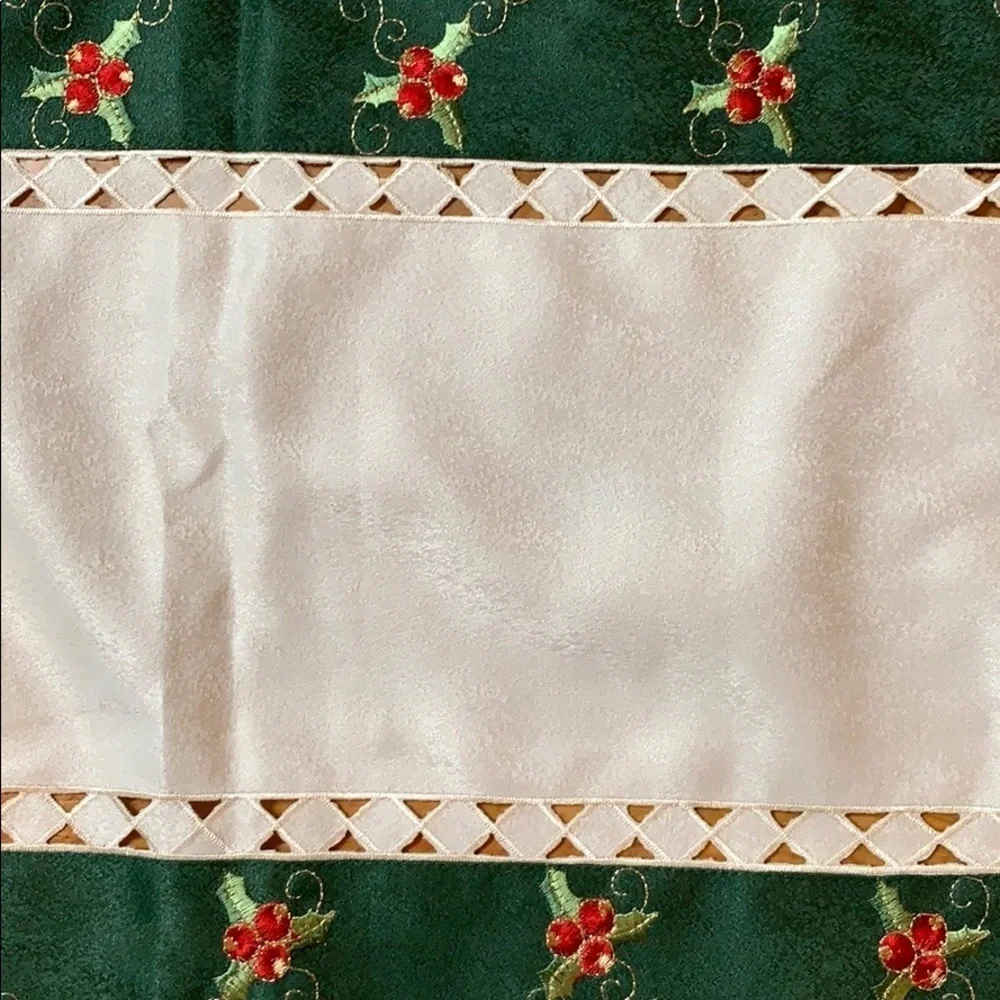Christmas table runner with holly berry design 16” x 90”